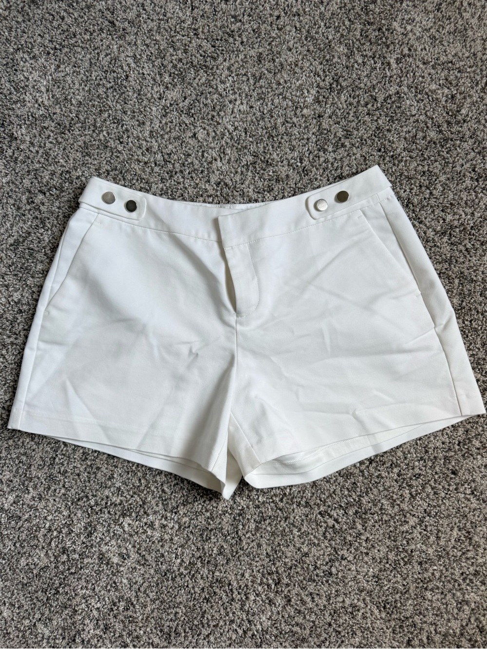 Elle White High-Rise Button-Accent Shorts